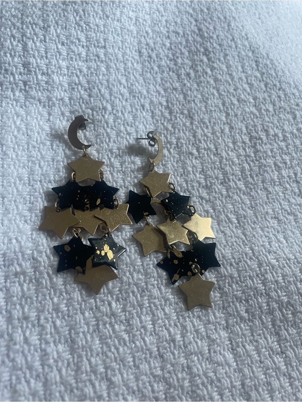Gold & Black Star Dangle Earrings - Women Jewelry